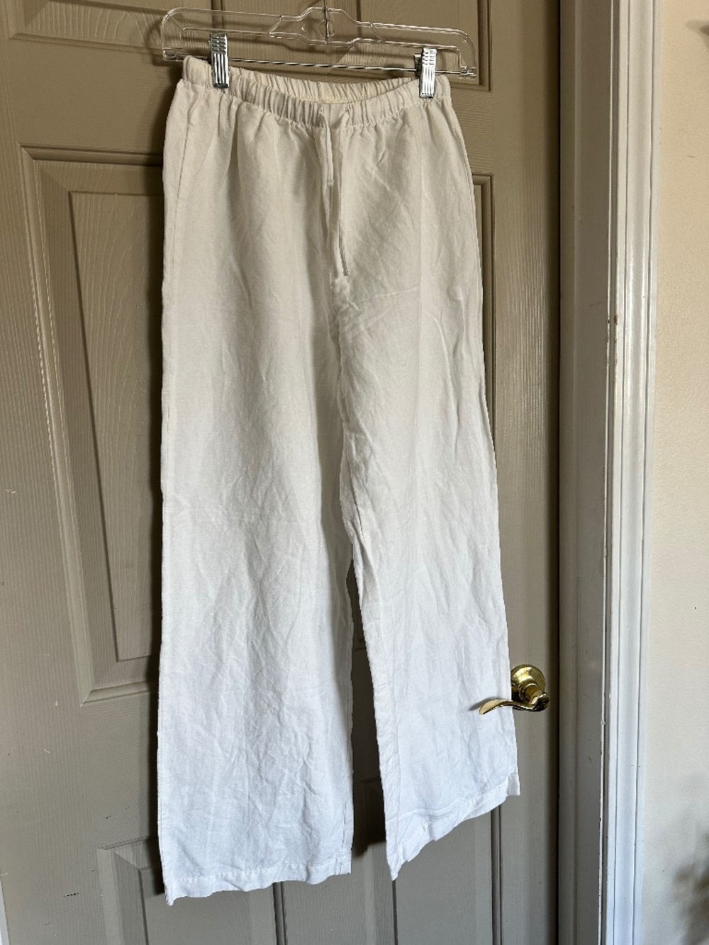Women's White Wide-Leg Linen Blend Trousers